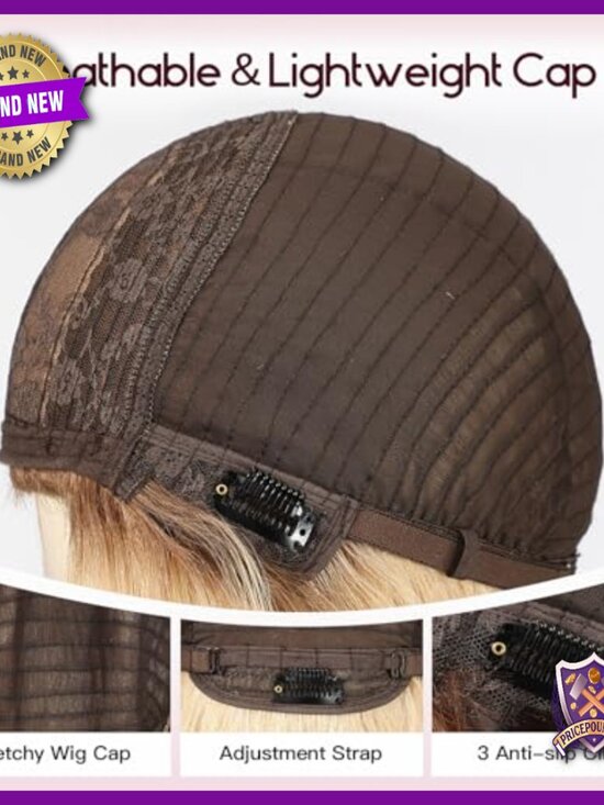 Shoulder Length Human Hair Bob Wig with Bangs, Layered Style, Breathable Cap